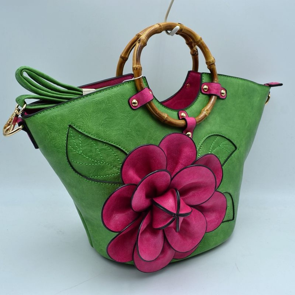 Green & Pink Floral Crossbody Handle Women's Handbag
